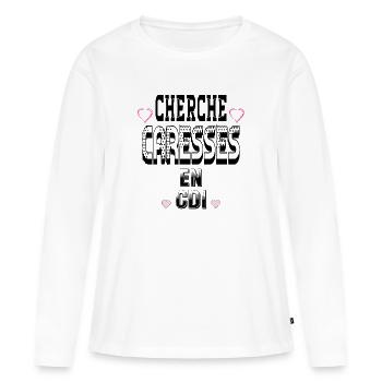 Cherche Caresses en CDI - T-shirt manches longues Premium bio Femme - blanc - Devant - Julia (174cm)