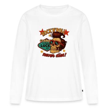Rock'n'roll never dies! - T-shirt manches longues Premium bio Femme - blanc - Devant - Julia (174cm)