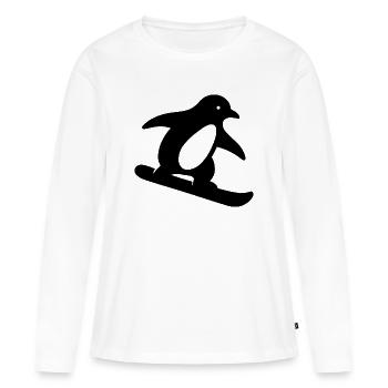 Minimalistischer Pinguin Snowboard Winterurlaub - Frauen Premium Bio Langarmshirt - Weiß - Vorne - Julia (174cm)