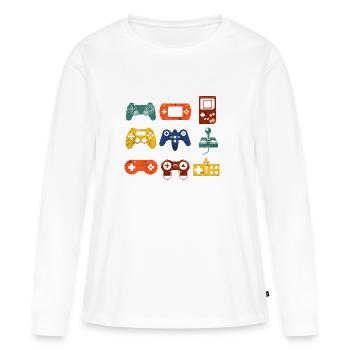 Console de jeux rétro  - T-shirt manches longues Premium bio Femme - blanc - Devant - Julia (174cm)