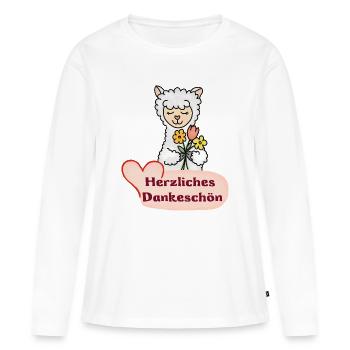 Alpaga fleur : Merci beaucoup - T-shirt manches longues Premium bio Femme - blanc - Devant - Julia (174cm)