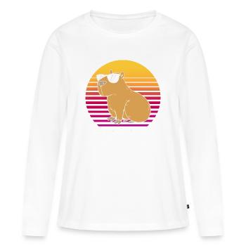 Joyeux anniversaire Capybara Joyeux anniversaire - T-shirt manches longues Premium bio Femme - blanc - Devant - Julia (174cm)