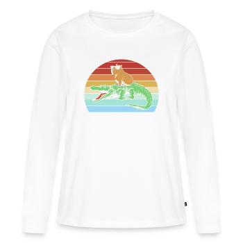 Joyeux anniversaire Capybara Joyeux anniversaire - T-shirt manches longues Premium bio Femme - blanc - Devant - Julia (174cm)