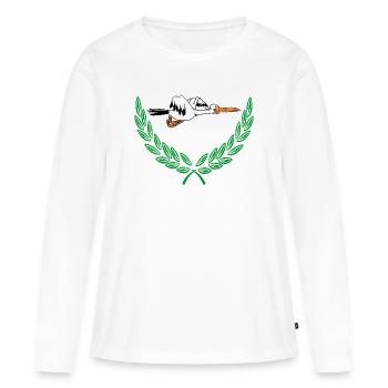 Süßer Storch im grünen Lorbeerkranz - Frauen Premium Bio Langarmshirt - Weiß - Vorne - Julia (174cm)