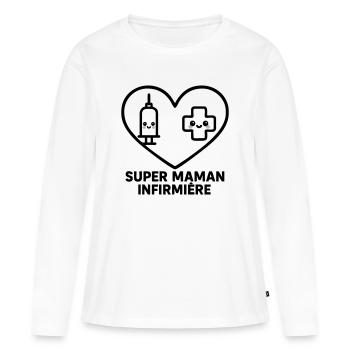 Super maman infirmière – Cœur idée cadeau - T-shirt manches longues Premium bio Femme - blanc - Devant - Julia (174cm)