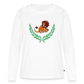 Löwe im grünen Lorbeerkranz – Herzlichen Glückwunsch - Frauen Premium Bio Langarmshirt - Weiß - Vorne - Julia (174cm)