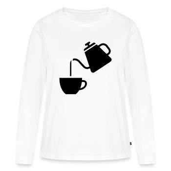 Cafetière minimaliste à verser sur - T-shirt manches longues Premium bio Femme - blanc - Devant - Julia (174cm)