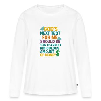 Test des dieux, gérer une somme d’argent ridicule - T-shirt manches longues Premium bio Femme - blanc - Devant - Julia (174cm)