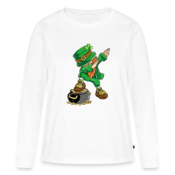 Dessin de pot en or de la Saint-Patrick pour le lutin des lutins - T-shirt manches longues Premium bio Femme - blanc - Devant - Julia (174cm)