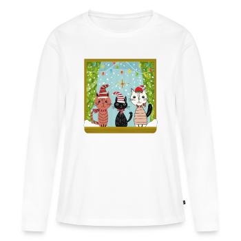 La magie de Noël des chats - T-shirt manches longues Premium bio Femme - blanc - Devant - Julia (174cm)