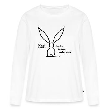 Fabrication d’oreilles - T-shirt manches longues Premium bio Femme - blanc - Devant - Julia (174cm)
