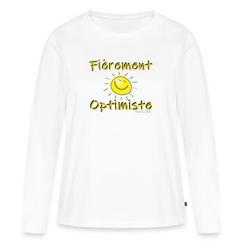 Fièrement Optimiste - T-shirt manches longues Premium bio Femme - blanc - Devant - Julia (174cm)