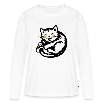 Katzensänger mit Mikro - Frauen Premium Bio Langarmshirt - Weiß - Vorne - Julia (174cm)