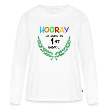 Hourra, je vais en CP ** - T-shirt manches longues Premium bio Femme - blanc - Devant - Julia (174cm)