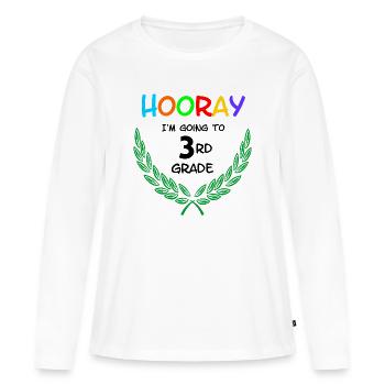 Hourra, je vais en CE1** - T-shirt manches longues Premium bio Femme - blanc - Devant - Julia (174cm)
