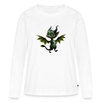 Geflügelter Grüner Drache - Frauen Premium Bio Langarmshirt - Weiß - Vorne - Julia (174cm)