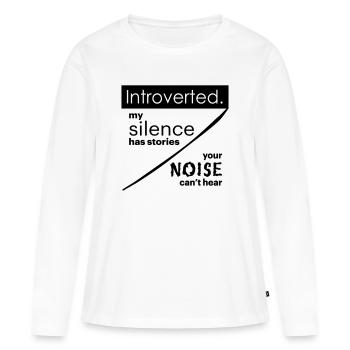 Introverti. Silence – bruit. - T-shirt manches longues Premium bio Femme - blanc - Devant - Julia (174cm)