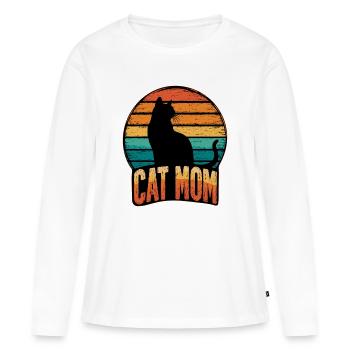 Cat Mom Vintage Sunset - Katze Katzen - Frauen Premium Bio Langarmshirt - Weiß - Vorne - Julia (174cm)