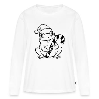 Weihnachtsfrosch mit Zuckerstange - Frauen Premium Bio Langarmshirt - Weiß - Vorne - Julia (174cm)
