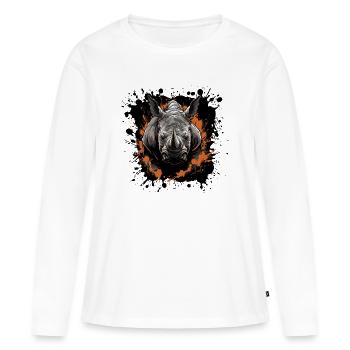 Éclaboussure de couleur animale rhinocéros - T-shirt manches longues Premium bio Femme - blanc - Devant - Julia (174cm)