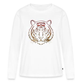 Orange chromé chrome tigre métallique - T-shirt manches longues Premium bio Femme - blanc - Devant - Julia (174cm)