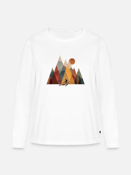 Fahrradfahrer vor Bergen im modernen Retro-Outdoor - Frauen Premium Bio Langarmshirt - Weiß