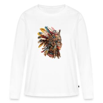 Aztekischer Federschmuck Kopfbedeckung - Frauen Premium Bio Langarmshirt - Weiß - Vorne - Julia (174cm)