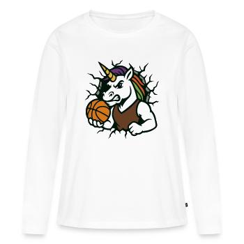 La mascotte de basketball licorne perce - T-shirt manches longues Premium bio Femme - blanc - Devant - Julia (174cm)