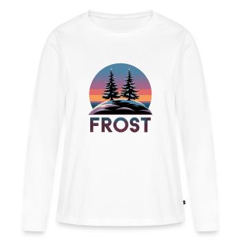  Frost Winterwald Retro Sonnenuntergang mit Tannen - Frauen Premium Bio Langarmshirt - Weiß - Vorne - Julia (174cm)