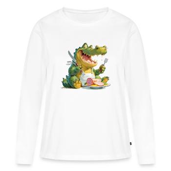 Alligator with fillet on the plate - Women's Premium Organic Long Sleeve Shirt - white - Front - Julia (174cm)