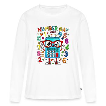 Numeral Day 2026 Calculator Mascot - Women's Premium Organic Long Sleeve Shirt - white - Front - Julia (174cm)