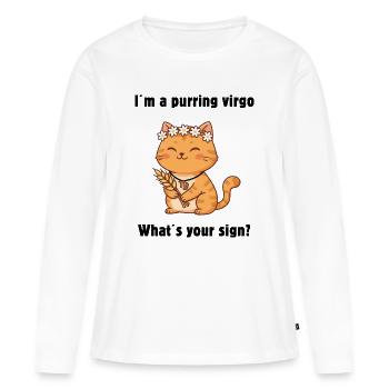 Signe du zodiaque Chat Vierge – Chat Vierge mignon - T-shirt manches longues Premium bio Femme - blanc - Devant - Julia (174cm)