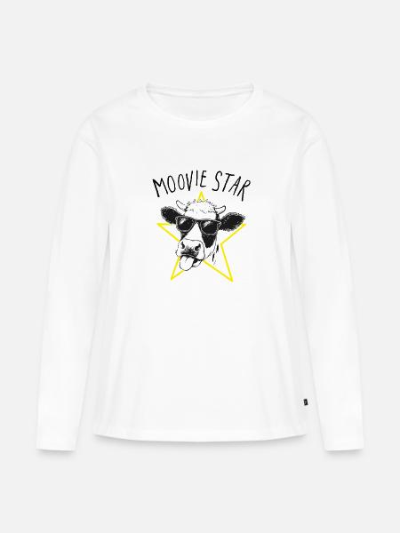Moovie Star Wortspiel Kuh Illustration - Frauen Premium Bio Langarmshirt - Weiß