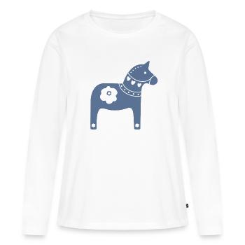 Dala Horse Suède Tradition de Noël Wood Xmas - T-shirt manches longues Premium bio Femme - blanc - Devant - Julia (174cm)