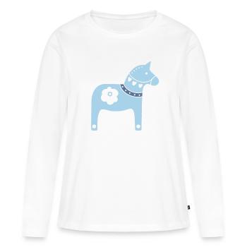 Dala Horse Suède Tradition de Noël Wood Xmas - T-shirt manches longues Premium bio Femme - blanc - Devant - Julia (174cm)
