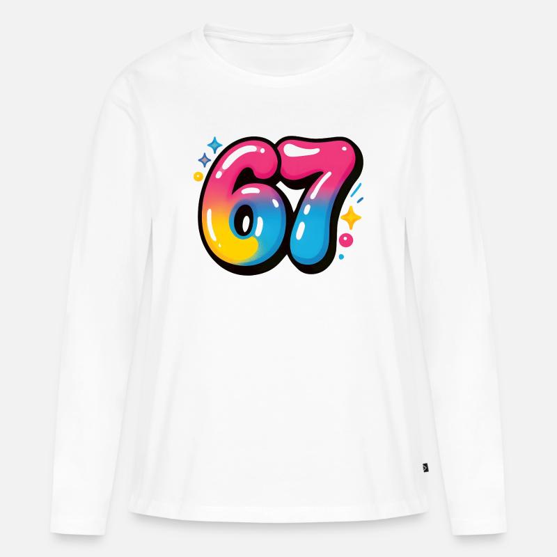 67 bunt sechs sieben bunte Luftballons - Frauen Premium Bio Langarmshirt - Weiß