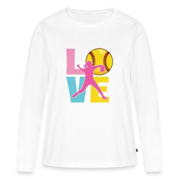 J’adore le softball Word Art Fun pour les fans - T-shirt manches longues Premium bio Femme - blanc - Devant - Julia (174cm)