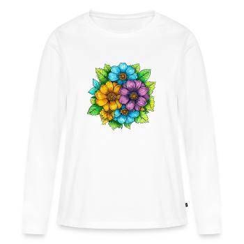Lebendige Farbblumen Bouquet - Frauen Premium Bio Langarmshirt - Weiß - Vorne - Julia (174cm)