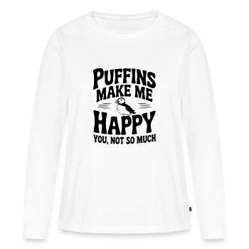 Papageitaucher machen mich glücklich bei dir, nicht so sehr - Frauen Premium Bio Langarmshirt - Weiß - Vorne - Julia (174cm)