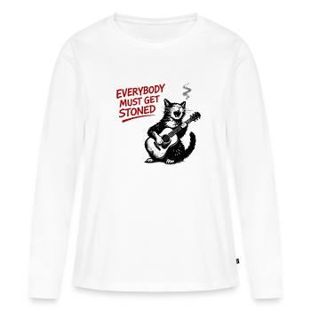 Katzenrock Stoned Guitar Cat - Frauen Premium Bio Langarmshirt - Weiß - Vorne - Julia (174cm)