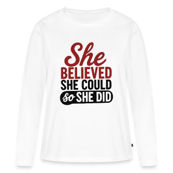 Elle croyait pouvoir alors elle a fait une citation - T-shirt manches longues Premium bio Femme - blanc - Devant - Julia (174cm)