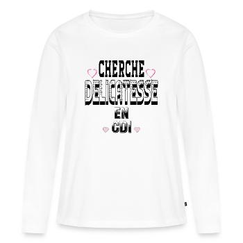 Cherche Délicatesse en CDI - T-shirt manches longues Premium bio Femme - blanc - Devant - Julia (174cm)