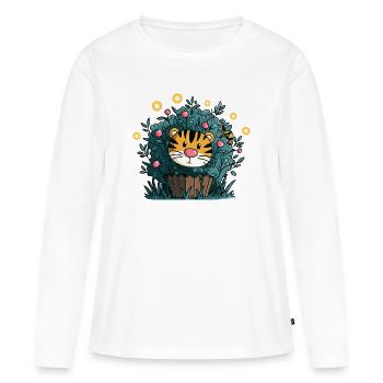 Tigre dans le buisson fleuri - T-shirt manches longues Premium bio Femme - blanc - Devant - Julia (174cm)