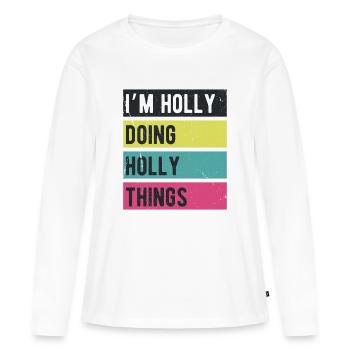 Je suis Holly qui fait des couleurs rétro de Holly Things - T-shirt manches longues Premium bio Femme - blanc - Devant - Julia (174cm)