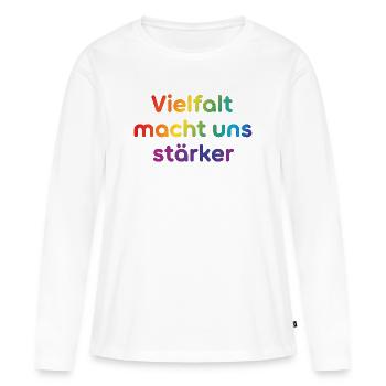 Vielfalt macht uns stärker - Frauen Premium Bio Langarmshirt - Weiß - Vorne - Julia (174cm)
