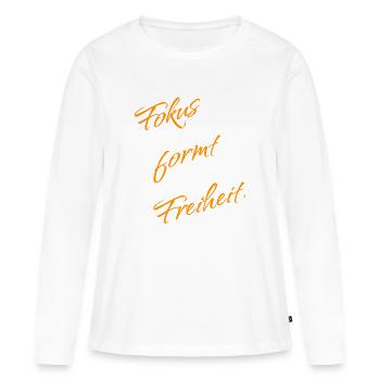 La concentration façonne la liberté – Slogan motivant - T-shirt manches longues Premium bio Femme - blanc - Devant - Julia (174cm)