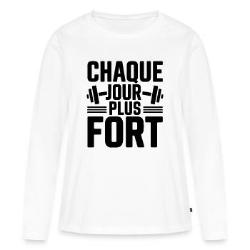 Fitness Motivation – Every day stronger - Women's Premium Organic Long Sleeve Shirt - white - Front - Julia (174cm)