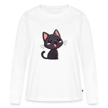 Chaton Noir Bâilleur Doux - T-shirt manches longues Premium bio Femme - blanc - Devant - Julia (174cm)