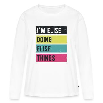 Je suis Elise qui fait Elise Things Rétro Colors - T-shirt manches longues Premium bio Femme - blanc - Devant - Julia (174cm)