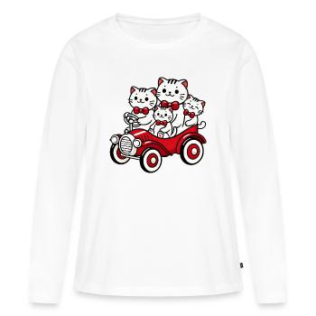 Cat Family in Vintage Red Car - Women's Premium Organic Long Sleeve Shirt - white - Front - Julia (174cm)